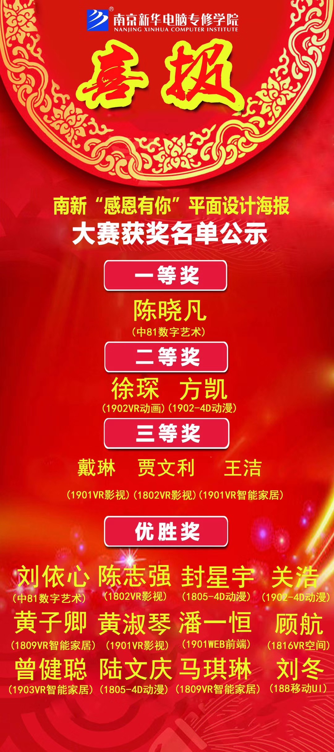 咻！前方為您發(fā)來南京新華“感恩有你”平面海報(bào)設(shè)計(jì)大賽的獲獎(jiǎng)捷報(bào)啦！